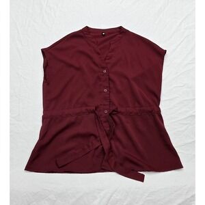 Cicibird Red Button Down Blouse With Tied Waist Size Medium